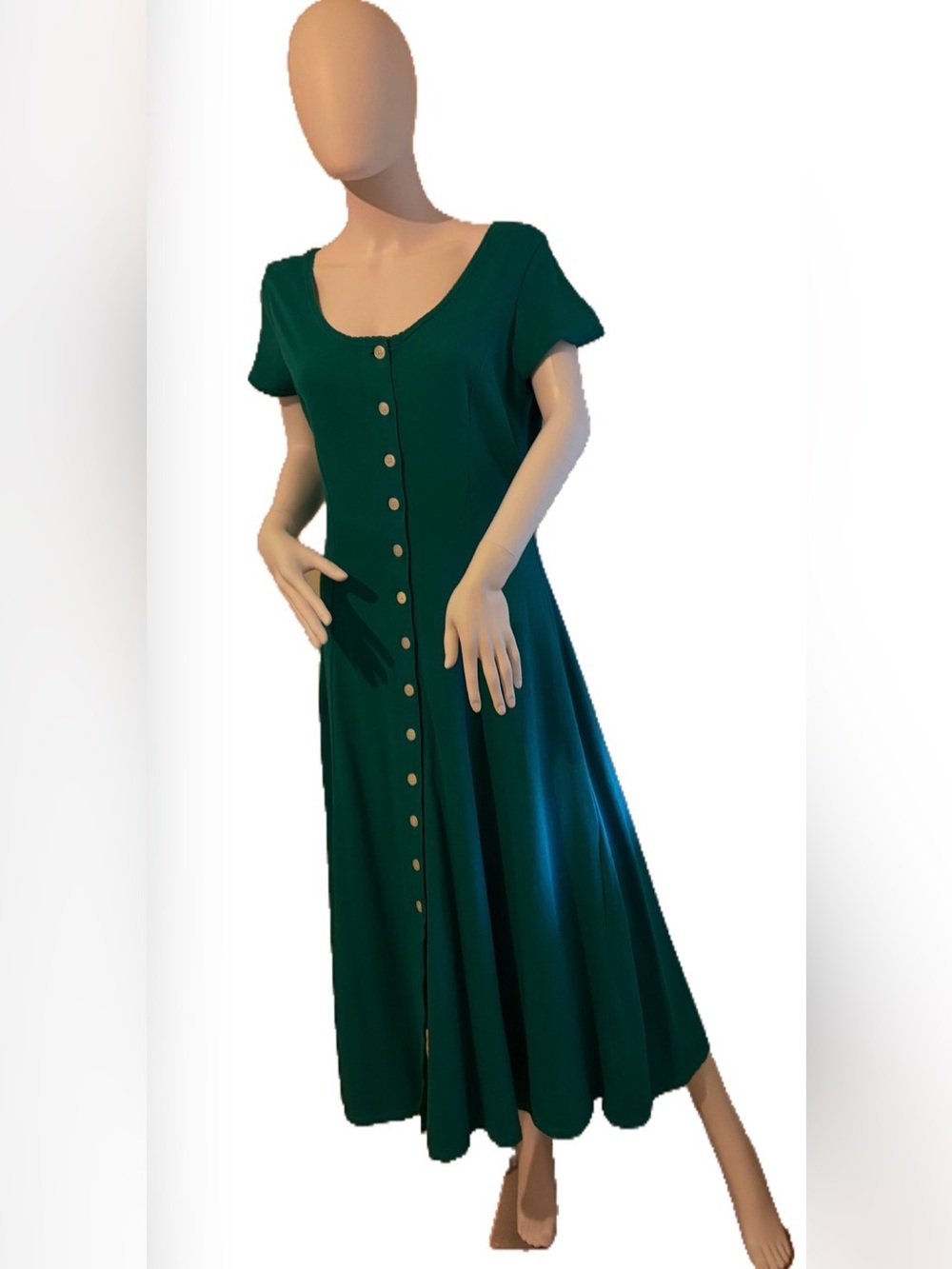 Fads Vintage Teal Green Button Front Midi Dress Size M